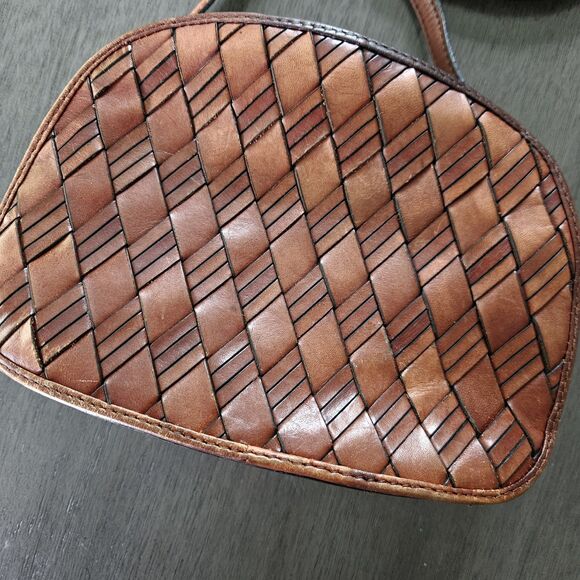 Etienne Aigner Woven Leather Bucket Crossbody Bag Brown Vintage 90s Boho Rare - Picture 2 of 10